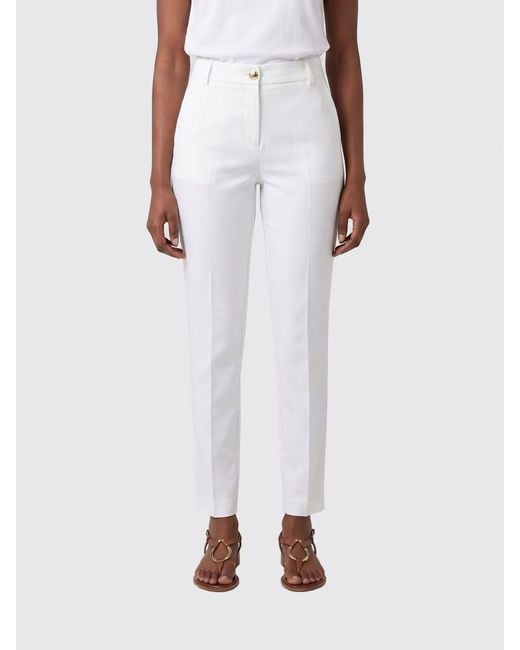 Pinko White Cropped Fit Linen Blend Trousers