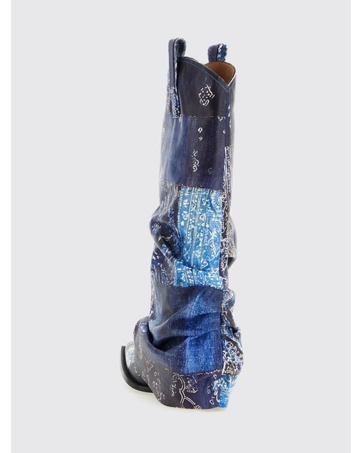 R13 Blue Trompe-L'Œil Print Leather Boots