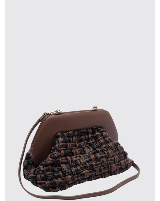 THEMOIRÈ Brown Themoir&Egrave Bios Bicolor Woven Vegan Leather Clutch With Magnetic Closure