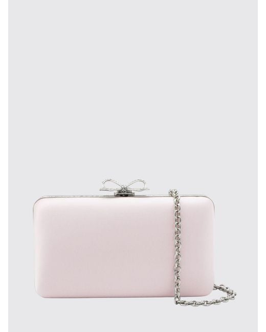 Self-Portrait Pink Bow And Rhinestone Embellished Satin Mini Clutch