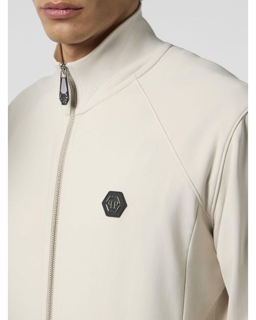 Philipp Plein Natural Cotton-Blend Turtleneck Sweatshirt With Hexagon Logo for men