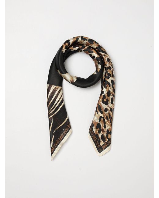 Just Cavalli Black Foliage Print Silk Scarf