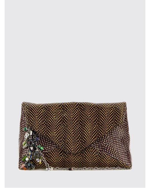 Dries Van Noten Brown Python Print Leather Clutch