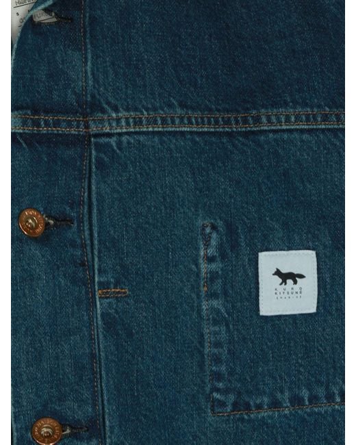 Maison Kitsuné Blue Maison KitsunÉ Cotton Denim Jacket With Applied Logo for men