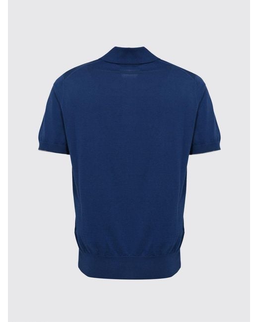 Brunello Cucinelli Blue Knit Polo Shirt for men