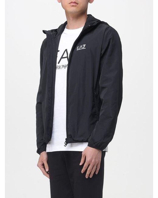 EA7 Blue Technical Fabric Hooded Jacket for men