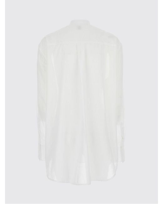 Totême White Organic Cotton Shirt With Mandarin Collar And Curved Hem