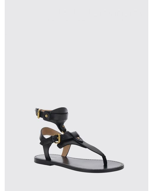 Isabel Marant White Low-Heeled Calf Leather Thong Sandals With Ankle Strap