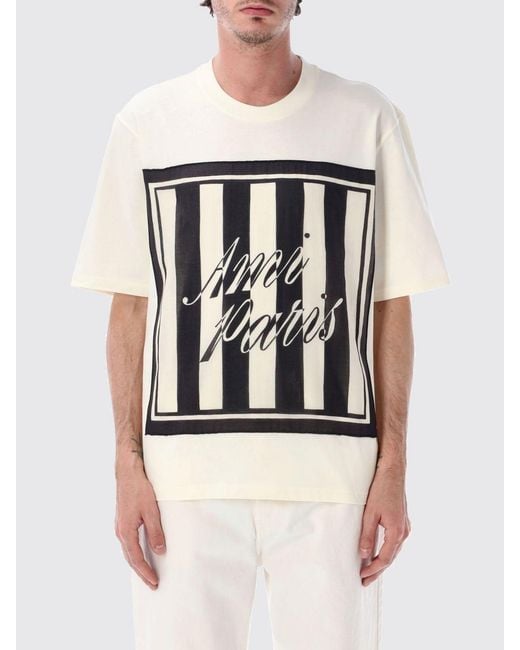 AMI White Cotton T-Shirt With Contrast Logo And Dropped Shoulders for men