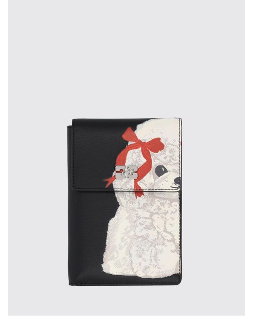 Ganni White Recycled Leather Dog Print Wallet