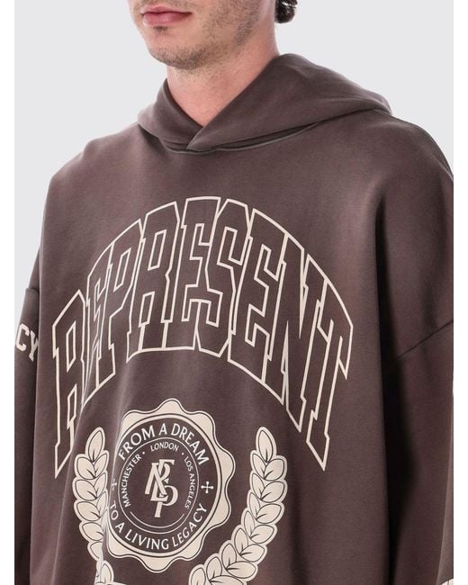 Represent Gray Cotton Hooded Sweatshirt With Logo for men
