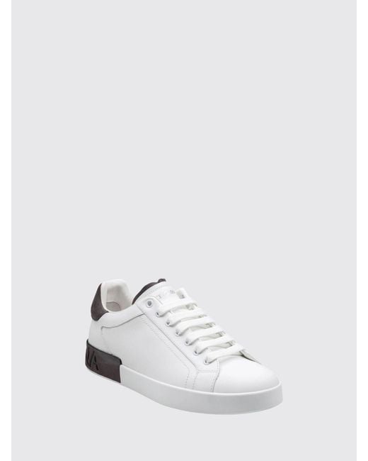 Dolce & Gabbana White Dolce &Amp Gabbana Portofino Bicolour Calfskin Sneakers With Logo for men