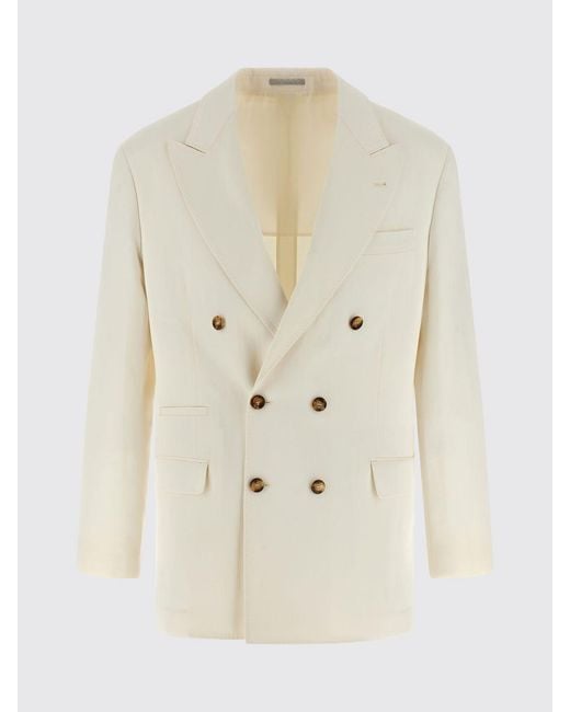 Brunello Cucinelli Natural Silk And Linen Double-Breasted Blazer for men