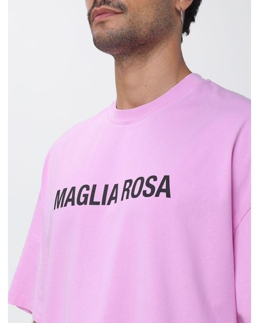 MSGM Pink Relaxed Fit Cotton T-Shirt With Slogan Print And Dropped Shoulders for men
