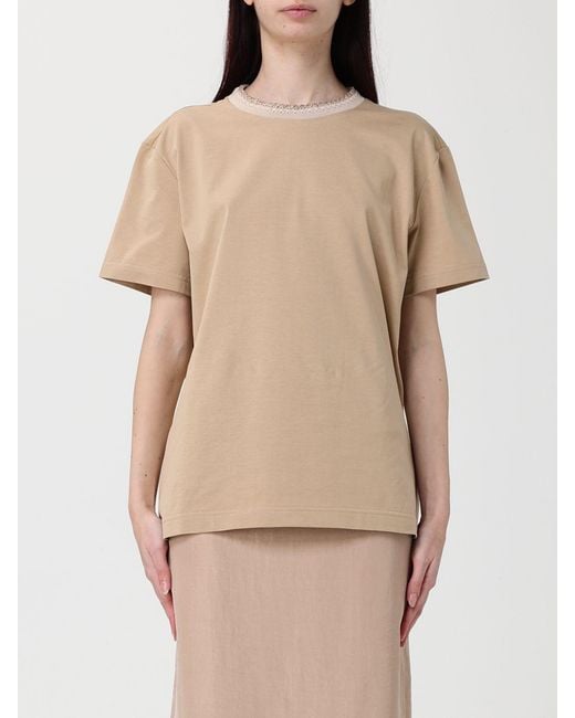 Fabiana Filippi Natural Cotton T-Shirt With Embroidered Trims