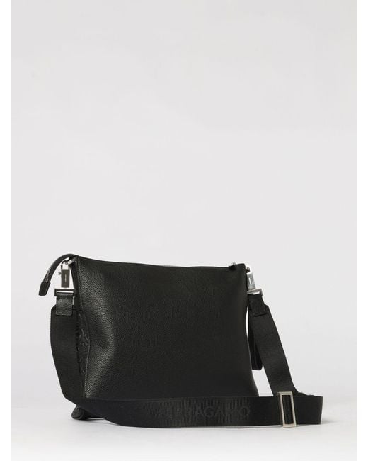 Ferragamo Black Gancini Messenger Bag for men