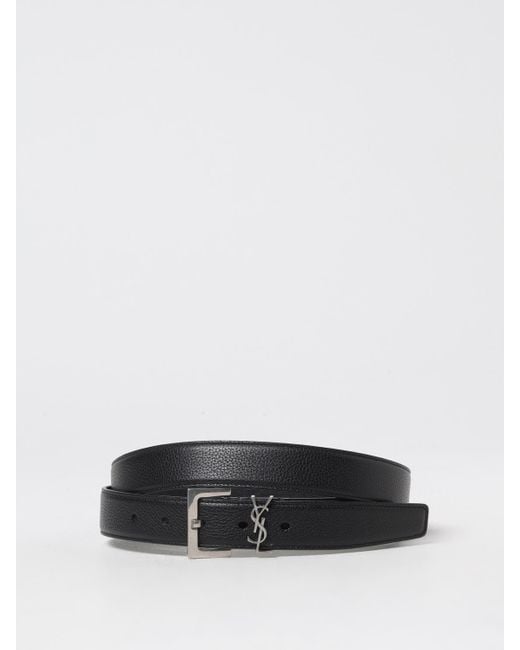 Saint Laurent White Cassandre Grained Leather Belt for men