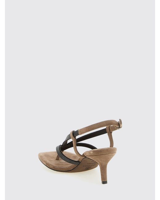 Brunello Cucinelli Natural Suede Sandals With Monile