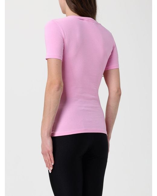 Just Cavalli Pink Cotton T-Shirts With Rhinestone Logo