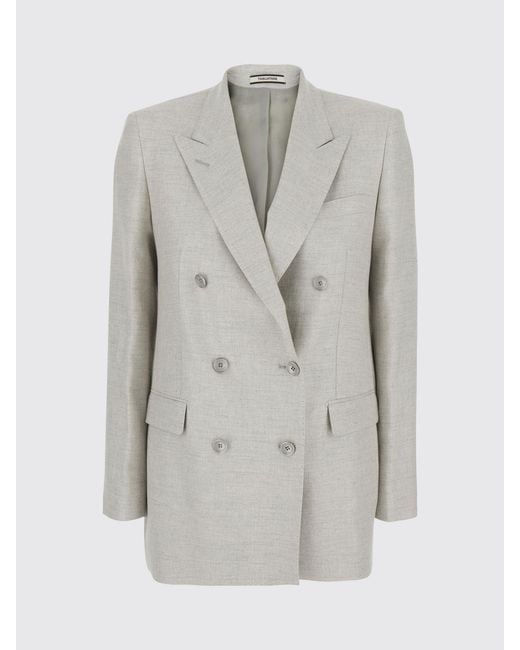 Tagliatore Gray Double-Breasted Linen And Cotton Blend Blazer With Peak Lapels