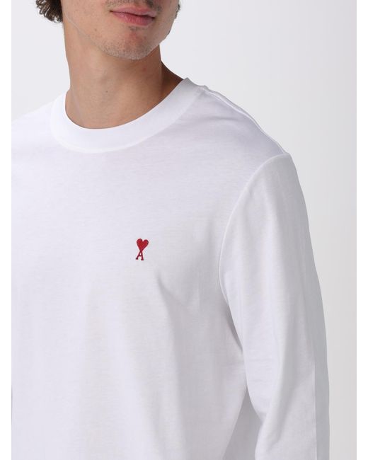 AMI White Cotton T-Shirt With Logo for men