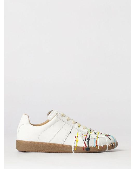 Maison Margiela White Replica Leather Sneakers With Paint Splatters
