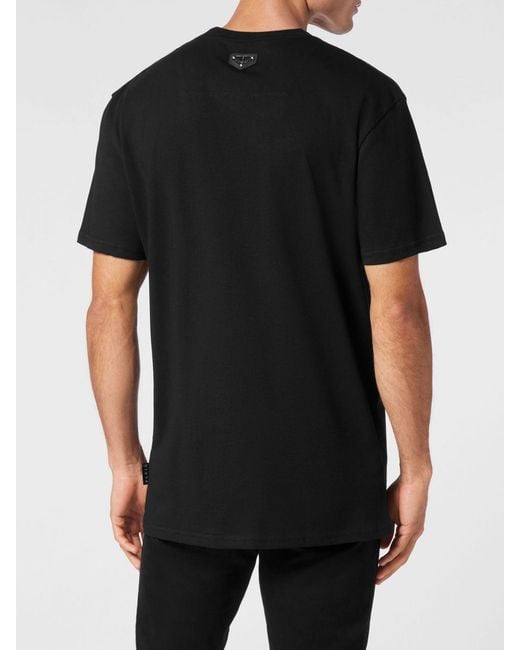 Philipp Plein Black Cotton T-Shirt With Skull Print And Hexagon Logo for men