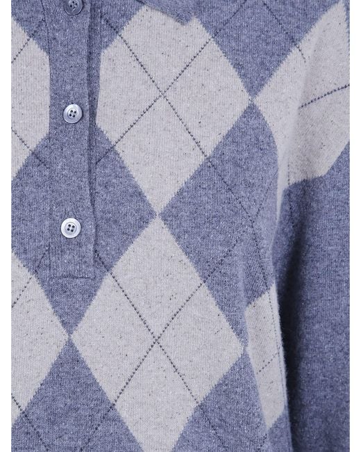 Rohe Blue Argyle Long-Sleeved Knit Polo