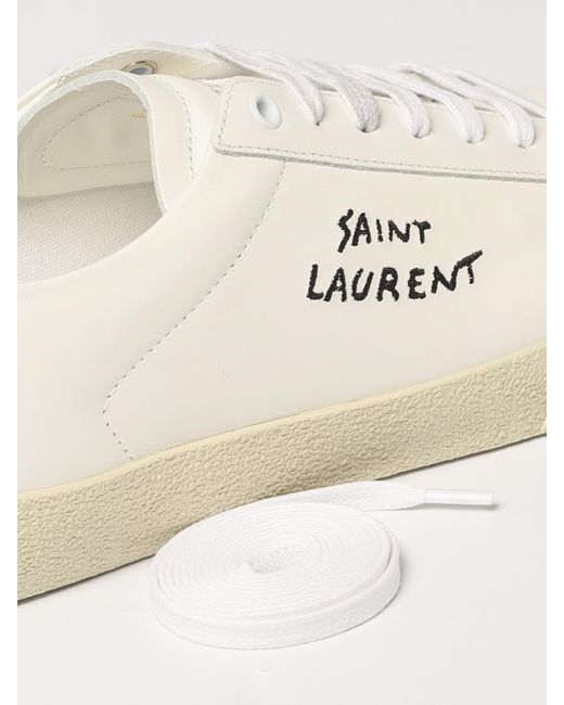 Saint Laurent Natural Sneakers In Smooth Leather With Embroidered Logo for men