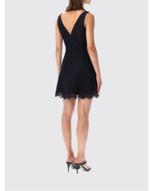 Valentino Garavani Black A-Line Silk And Wool Mini Dress With Lace Inserts