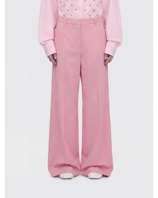 MSGM Pink Wide Leg Cotton Poplin Trousers With Mid-Rise Waist
