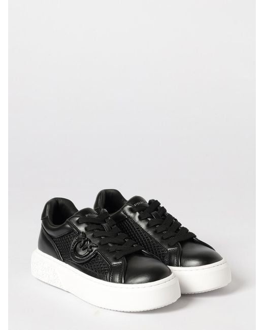 Pinko Black Yoko Leather And Mesh Sneakers