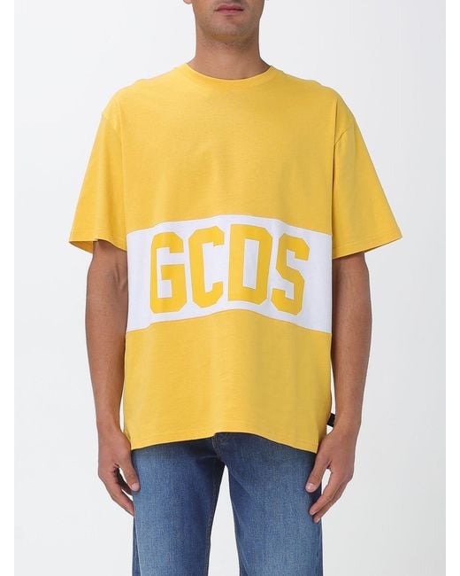 Gcds Yellow Cotton T-Shirt With Logo for men