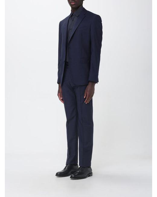 Emporio Armani Blue Single-Breasted Suit With Classic Lapels And Patch Pockets for men