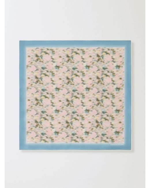 Fabiana Filippi Blue Floral Print Silk Foulard