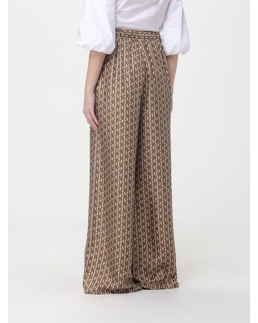 Max Mara Brown Printed Silk Palazzo Trousers