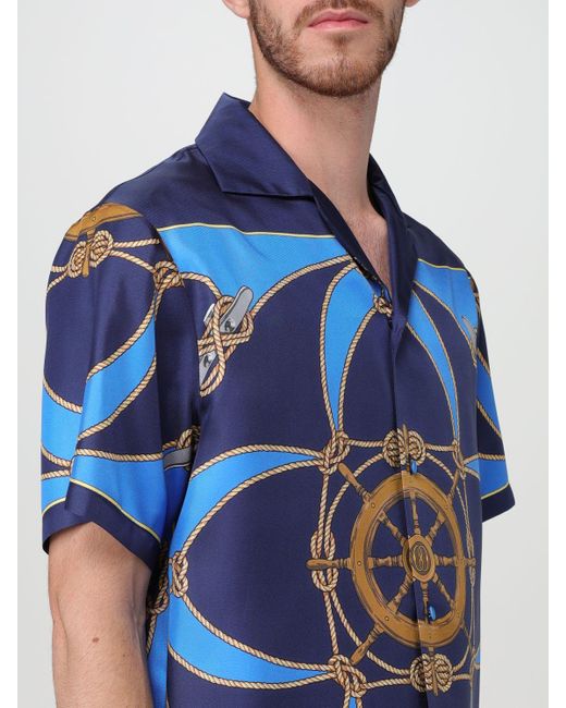 Camicia in seta stampata di Bally in Blue da Uomo