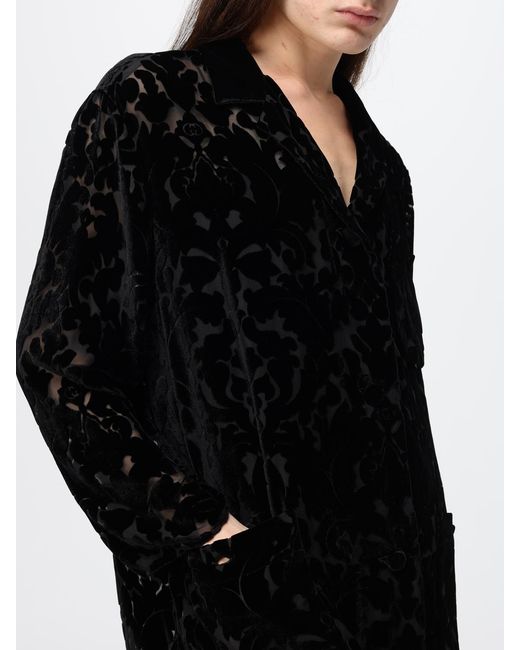 Gucci Black Silk Blend Shirt With Classic Collar And Concealed Placket