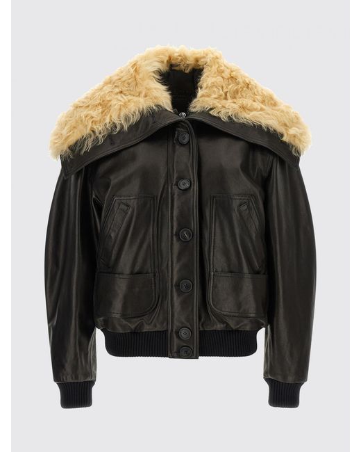The Attico Black Relaxed Fit Shearling Bomber Jacket With Fur Collar