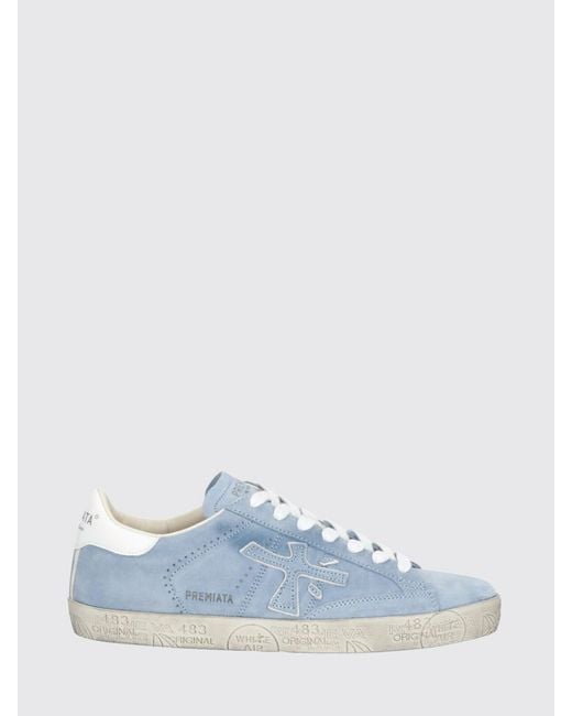 Premiata Blue Stevend Leather And Glitter Sneakers
