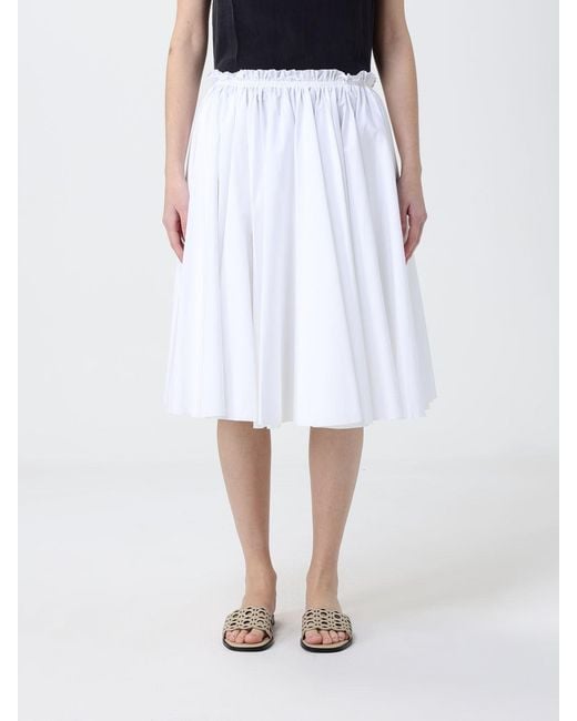 AMI White Pleated Cotton Skirt