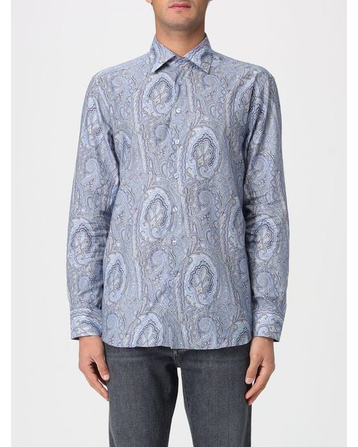 Etro Blue Cotton Shirt With Paisley Print for men