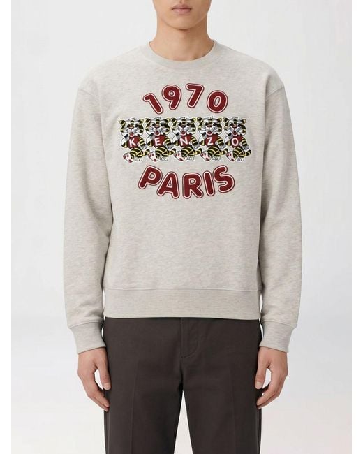 KENZO Gray Cotton Crew Neck Sweatshirt With Print for men