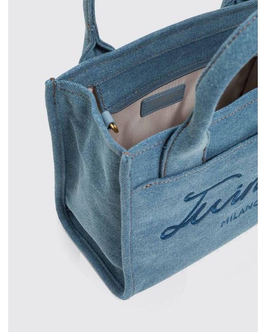 Twinset Blue Cow Print Cotton Canvas Bag