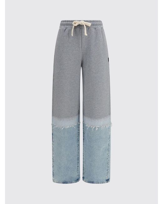 Haikure Blue Cotton Denim Jogging Trousers With Abstract Bicolour Pattern
