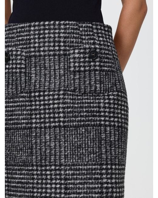 N°21 Blue High-Waisted Check Tweed Mini Pencil Skirt With Patch Pockets