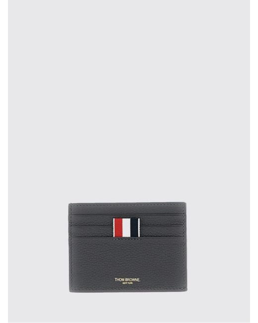 Thom Browne Gray 4-Bar Full-Grain Leather Card Holder With Six Slots for men