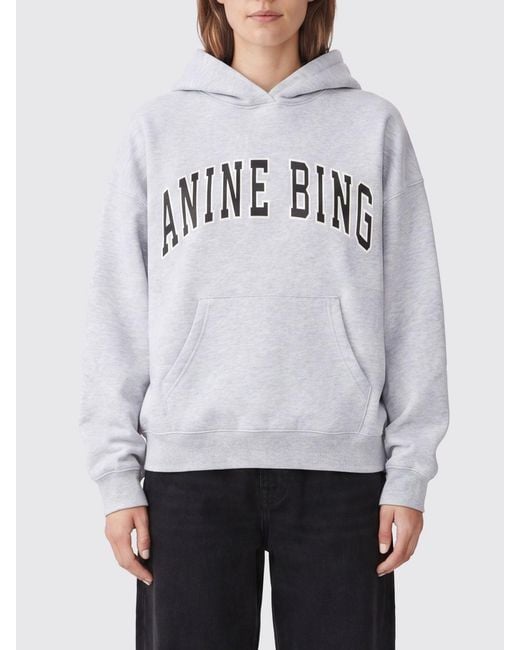 Anine Bing Gray Cotton Logo Hoodie With Kangaroo Pocket