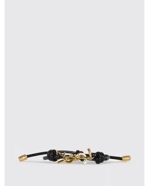 Saint Laurent White Cassandre Leather And Brass Bracelet for men