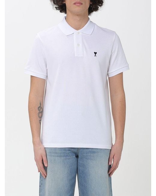 AMI White Cotton Polo Shirt With Logo for men